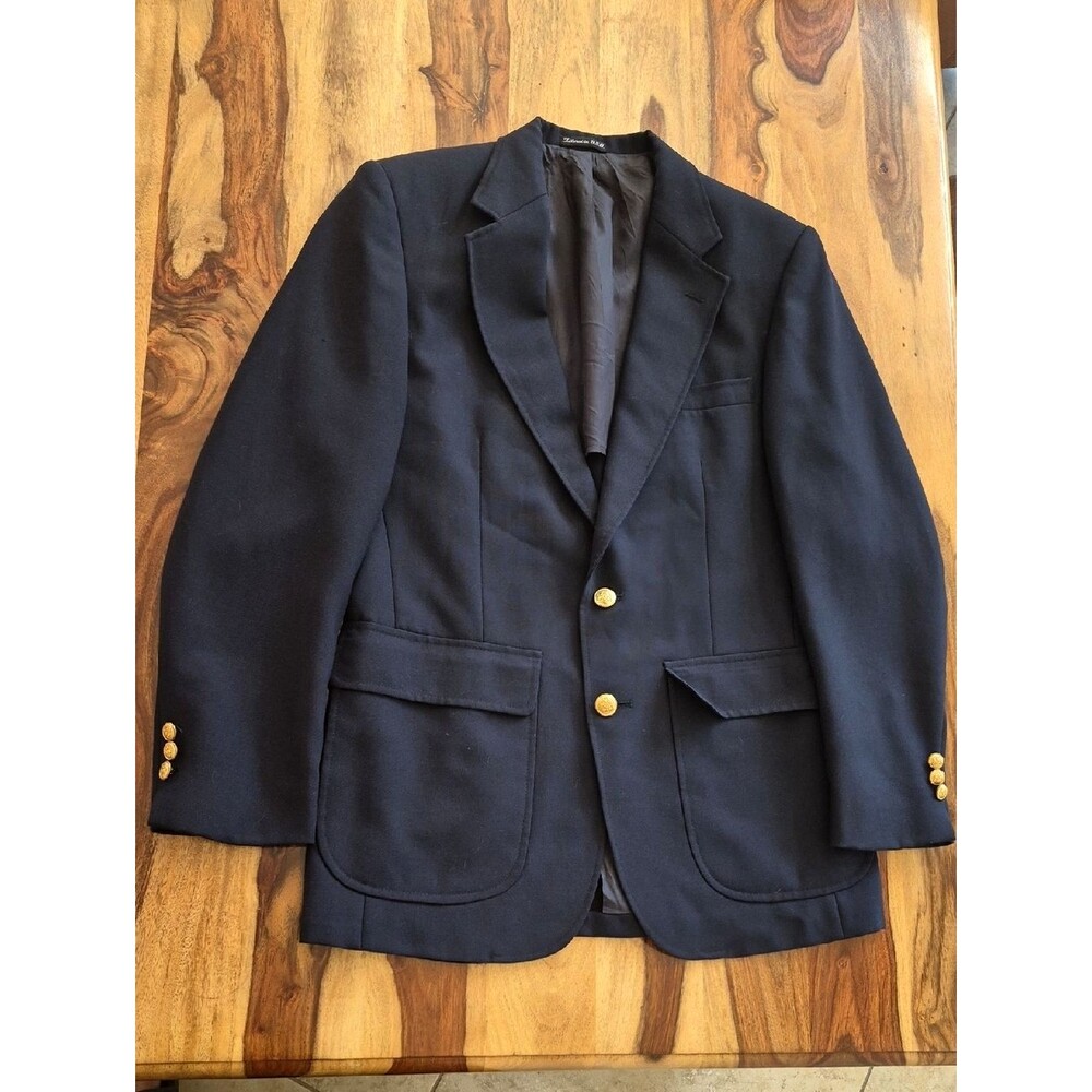 Stafford Wool Blazer with Gold Medallion Buttons Size 42 Short